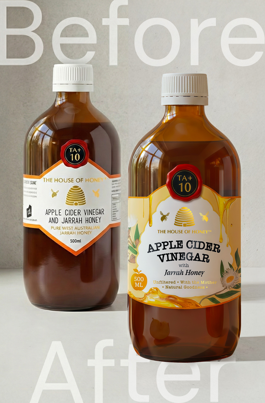 Apple cider vinegar label design by Thirsty Fox