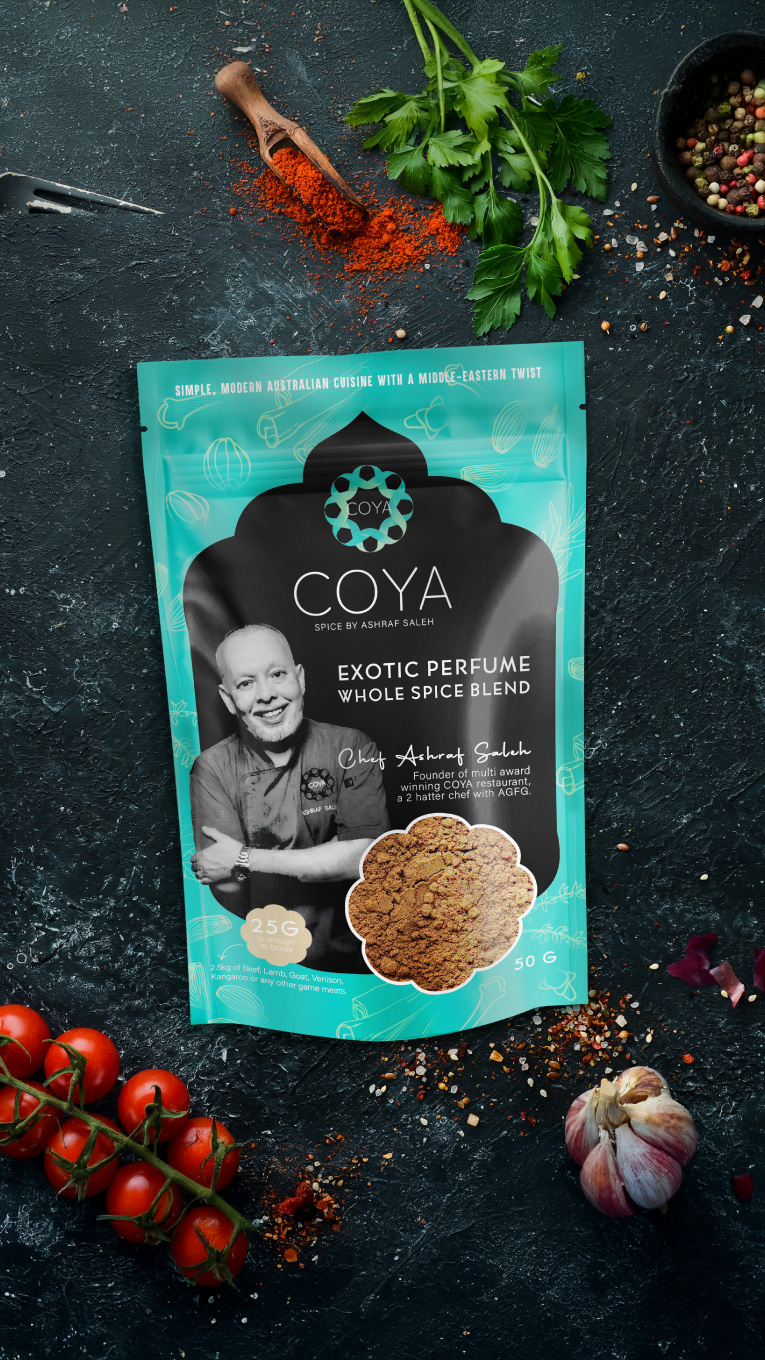 COYA Sydney Spices Packaging Design: Chef Ashraf Saleh’s Signature Range