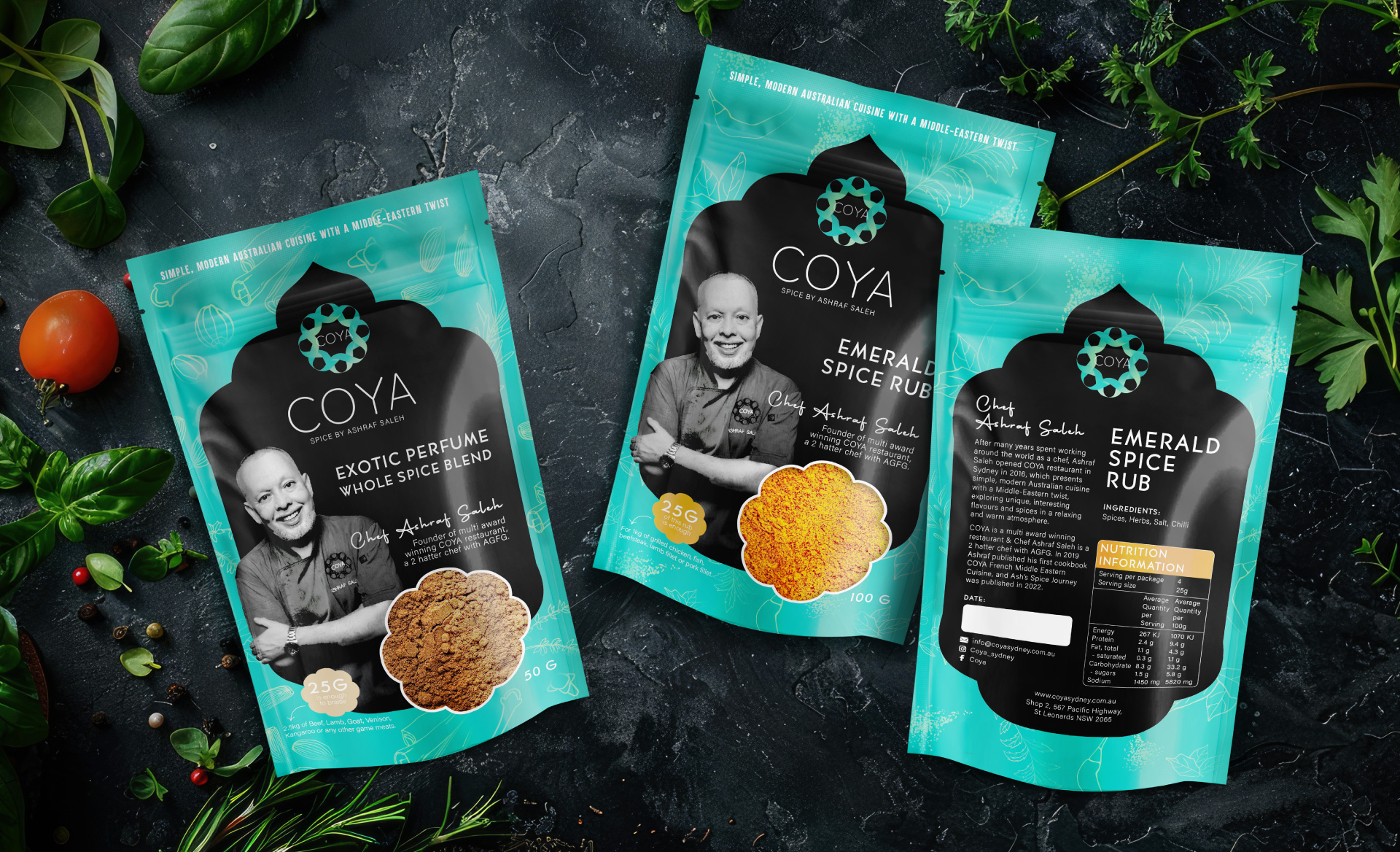 COYA Sydney Spices Packaging Design: Chef Ashraf Saleh’s Signature Range