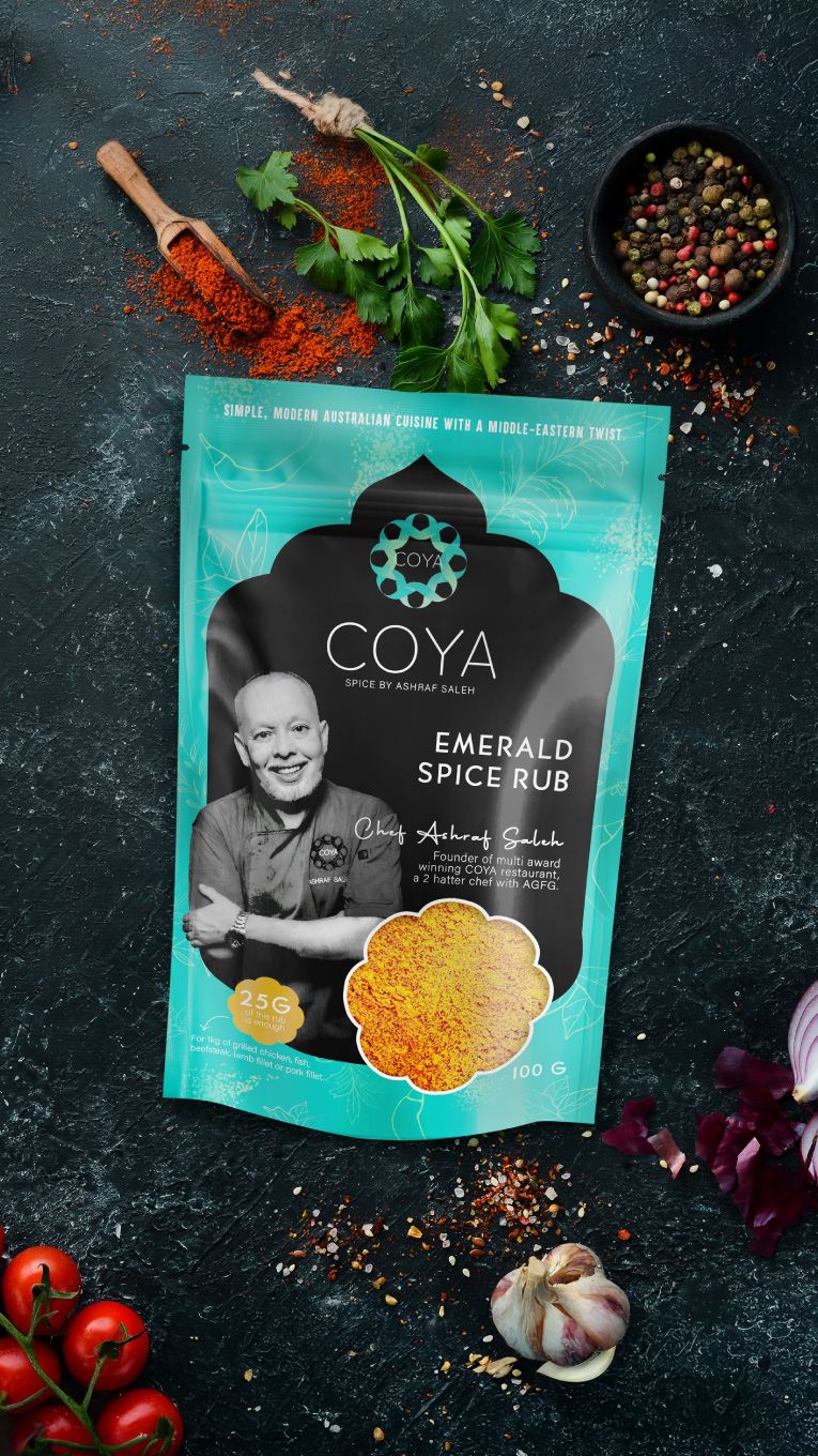 COYA Sydney Spices Packaging Design: Chef Ashraf Saleh’s Signature Range