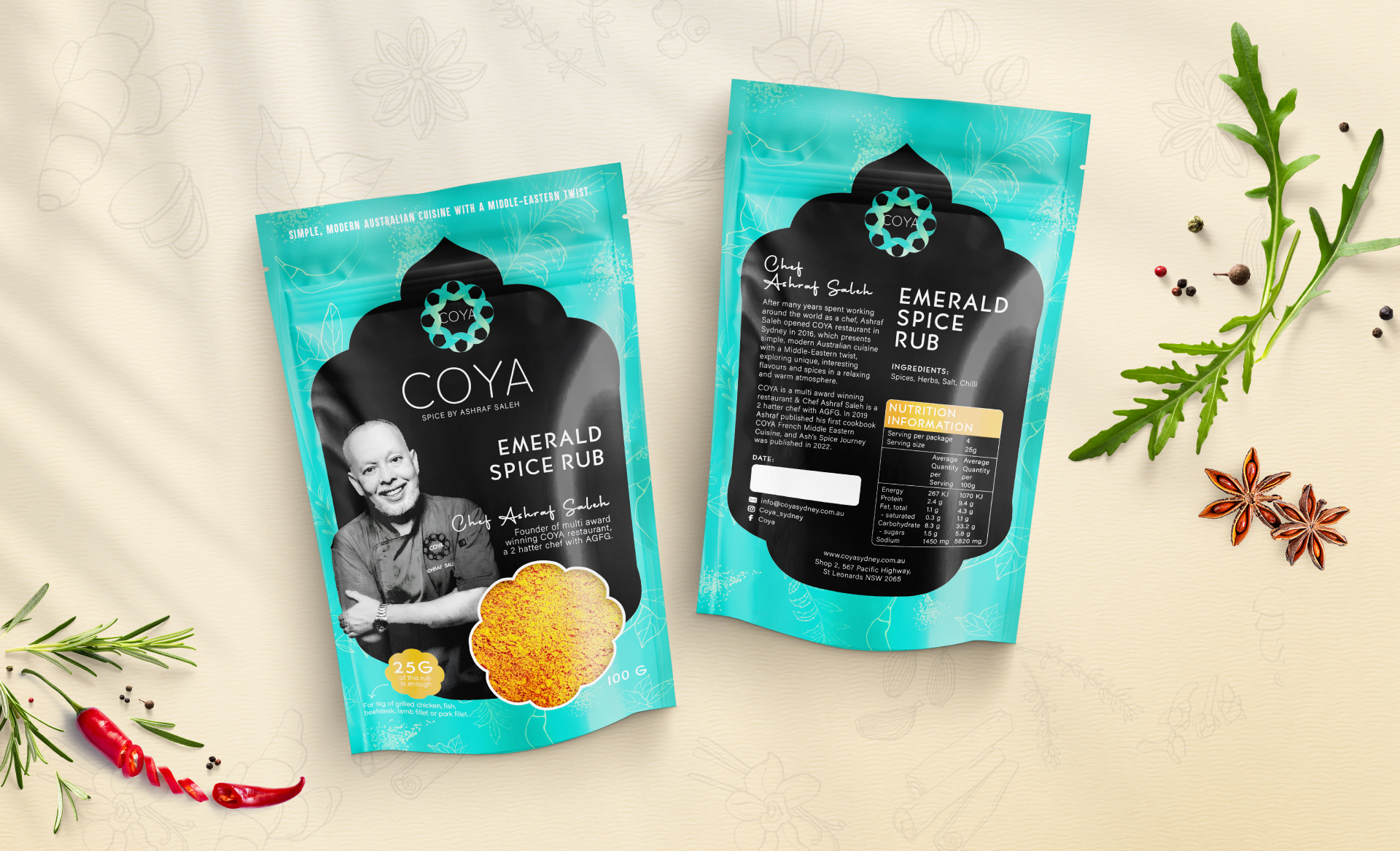 COYA Sydney Spices Packaging Design: Chef Ashraf Saleh’s Signature Range