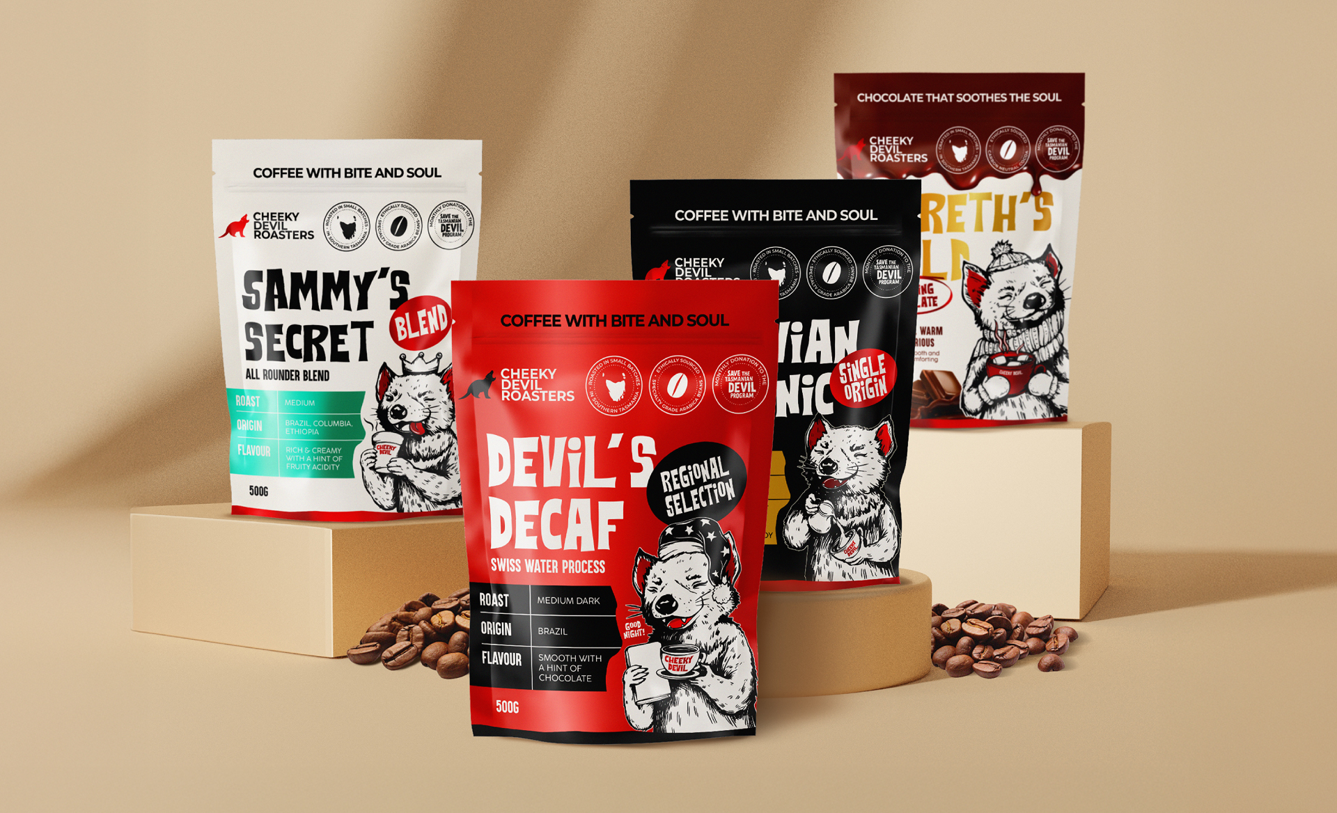 Cheeky Devil Coffee Roaster Rebrand: Bold Packaging Makeover