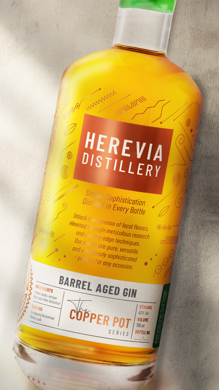Herevia Distillery Gin and Vodka Label Redesign