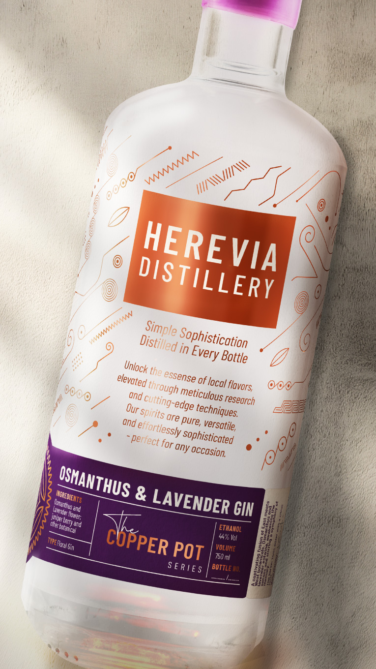 Herevia Distillery Gin and Vodka Label Redesign