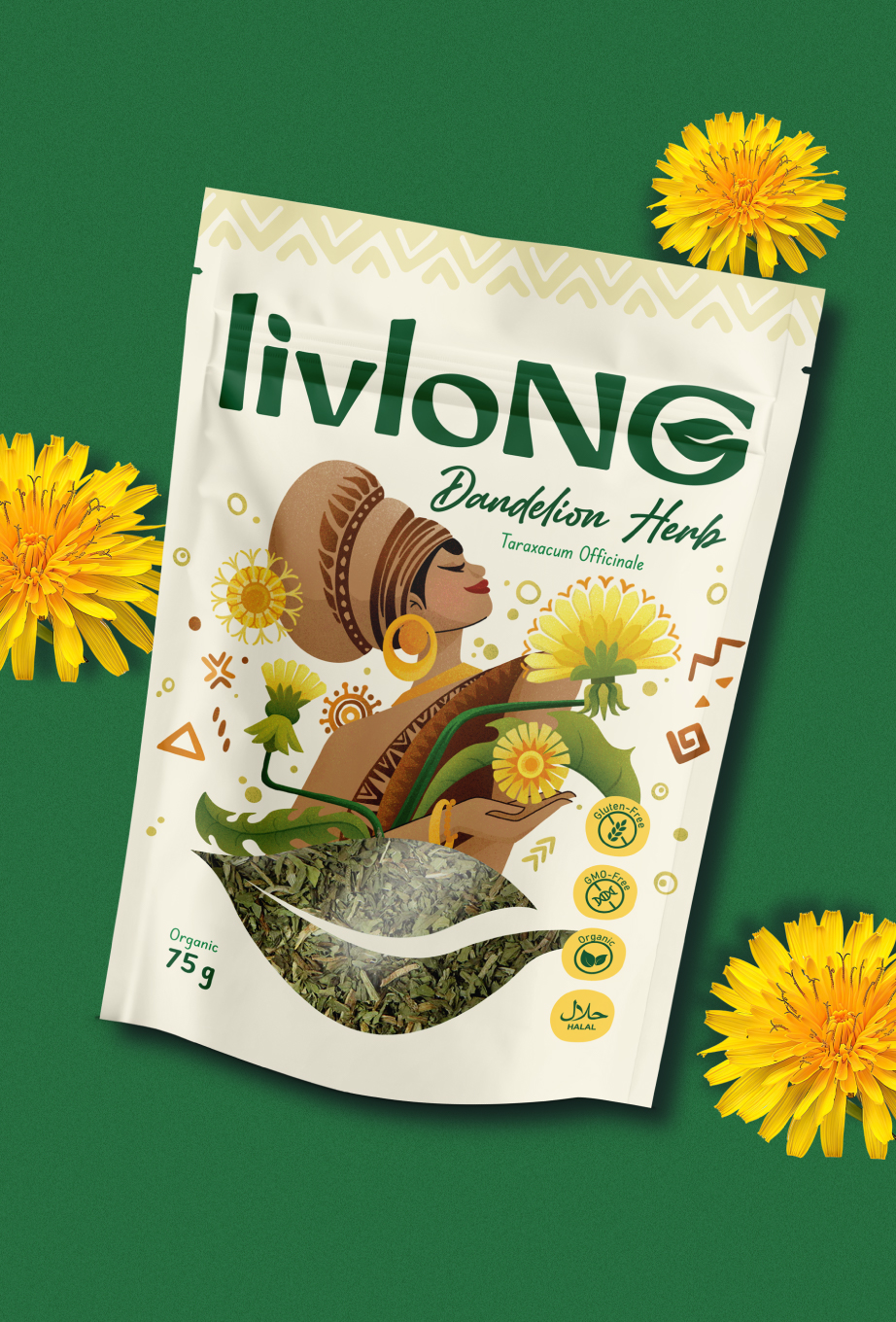 Premium dandelion herb tea packaging design by thirsty fox