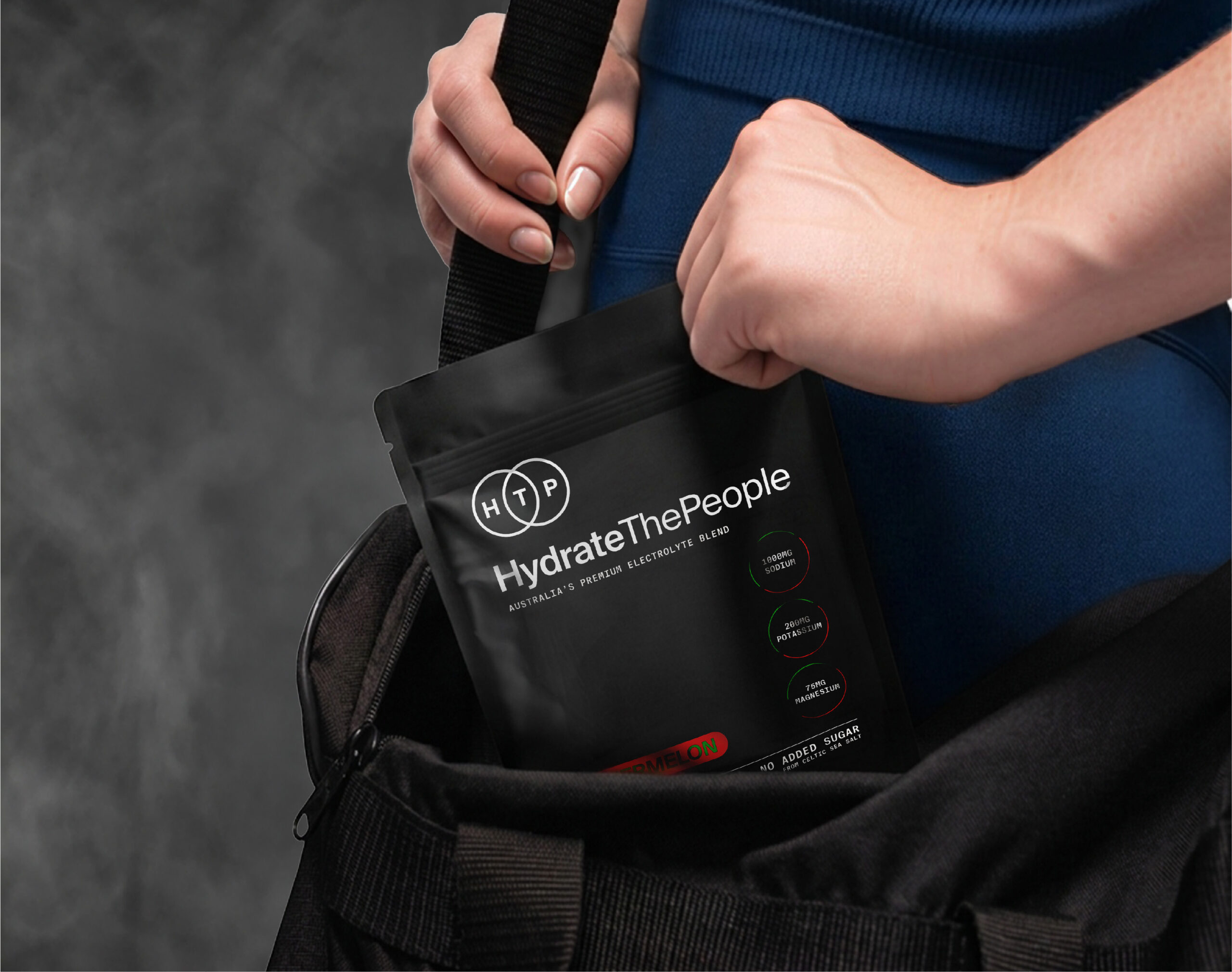 No added sugar, Hydrate the People premium electrolyte packaging designed by Thirsty Fox, Australia